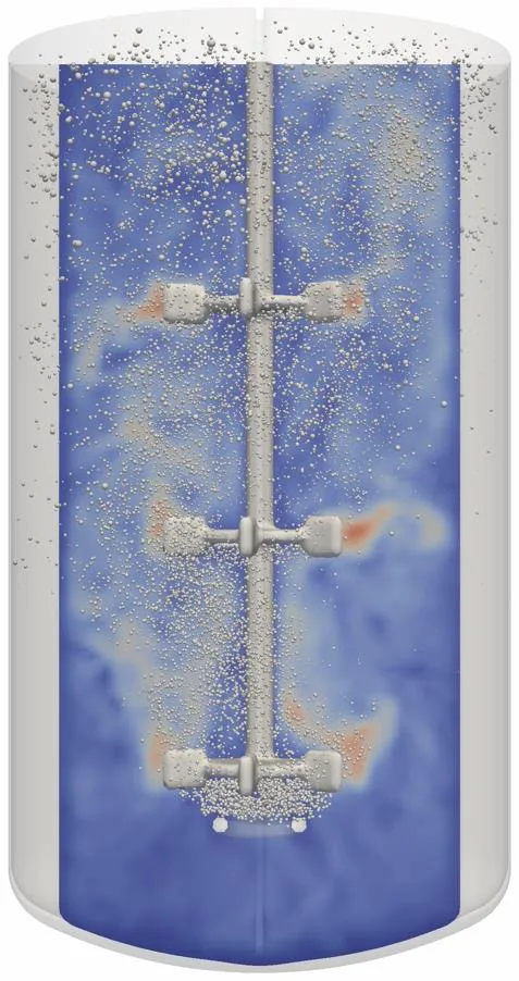 CFD simulation of a 30 L stirred tank with three impellers and dispersed gas bubbles